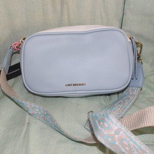 NWT Like Dreams Baby Blue Crossbody Bag with Vintage Style Braid Guitar Strap